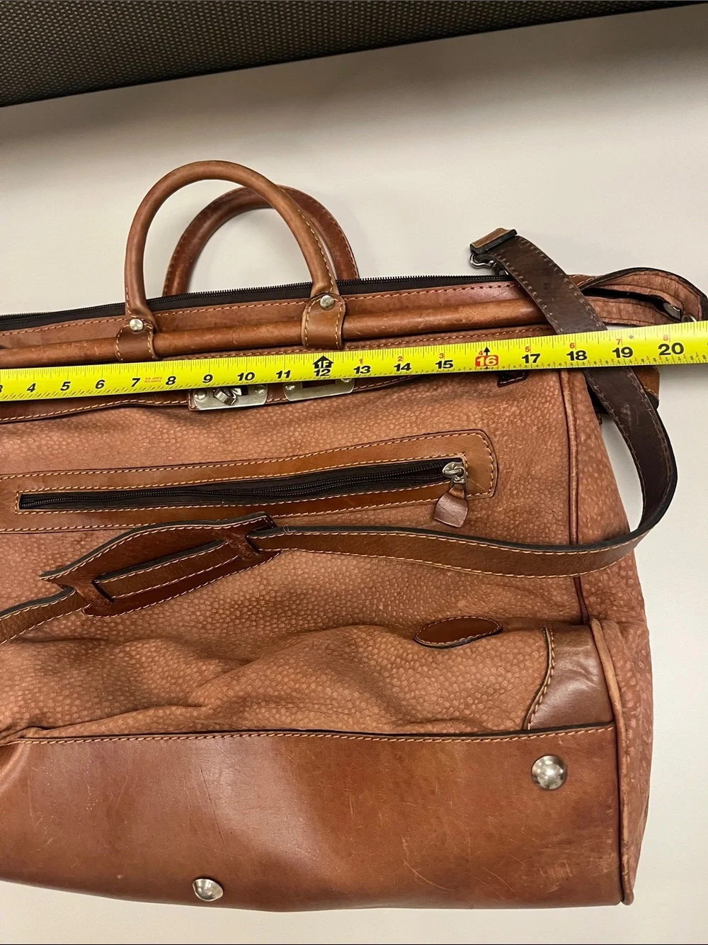 Men's Brown Leather Duffel Bag with Shoulder Strap